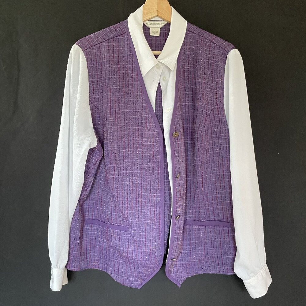 Allison Daley‎ purple white vintage schoolgirl preppy button down top women's 16